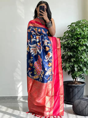 Stylish Soft Silk Saree Featuring Gadwal Border Print