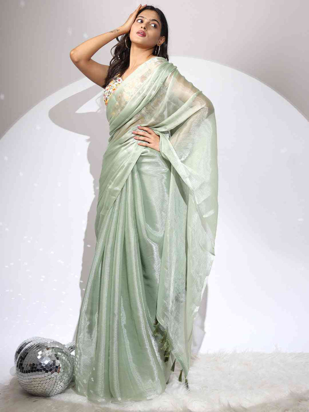 Chiffon Dual Tone Party Wear Designer Saree