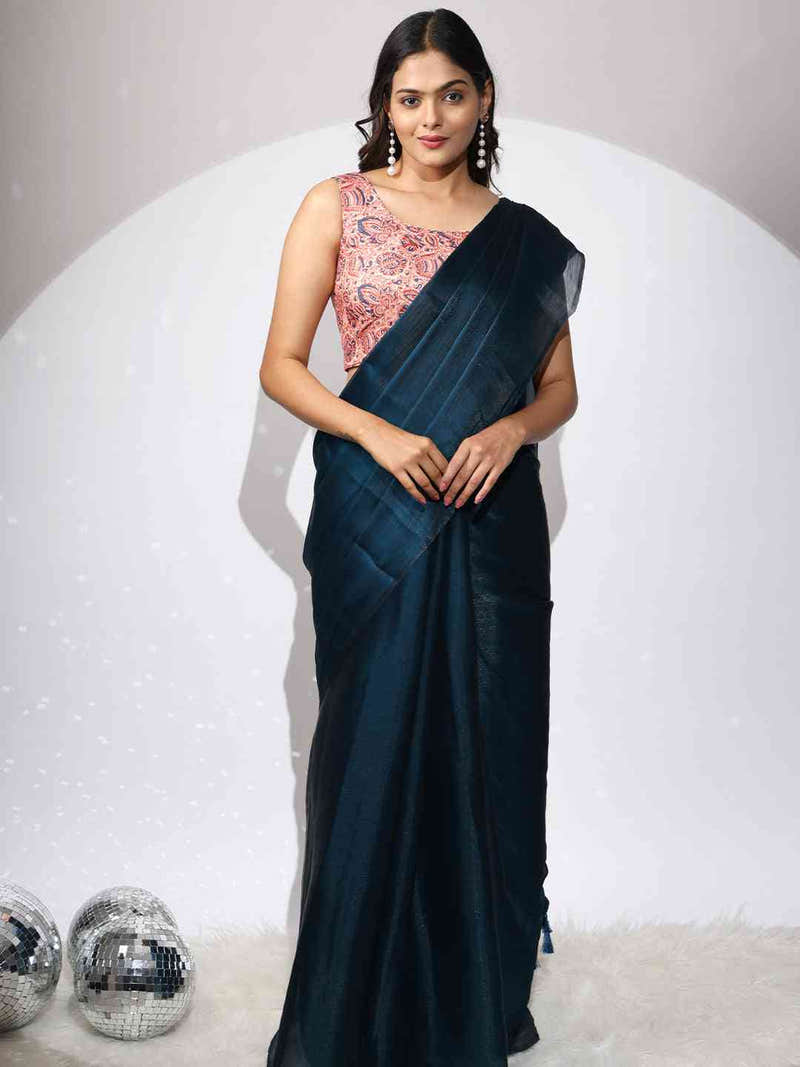 Navy Colour Chiffon Dual Tone Party Wear Design Saree