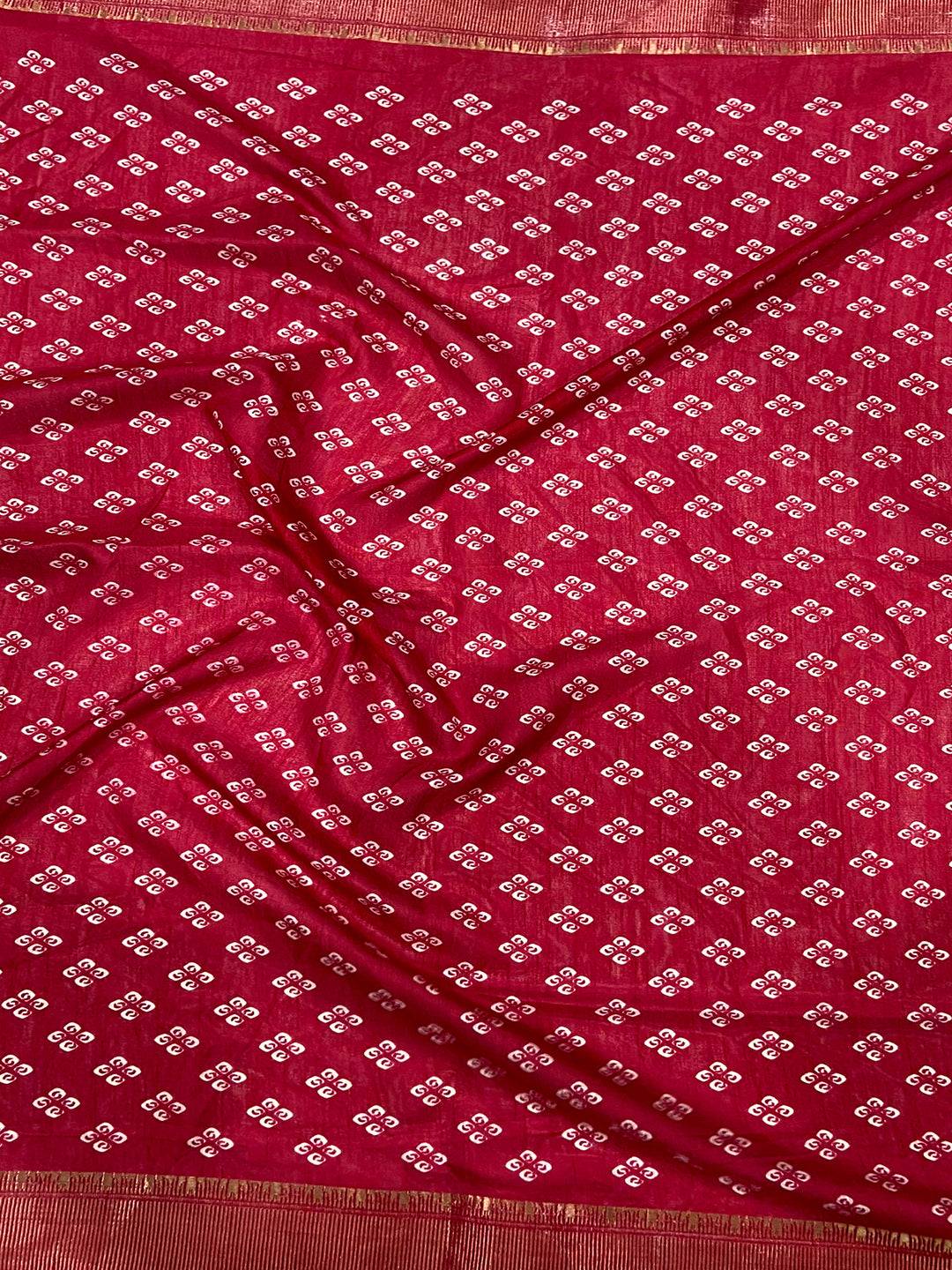 Red Soft Dola Bandhej Print Saree