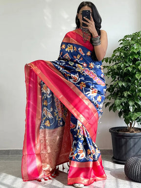 Vibrant Soft Silk Saree with Pochampally Print and Border