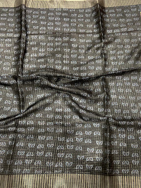 Steel Blue Tissue Chanderi Digital Check Saree