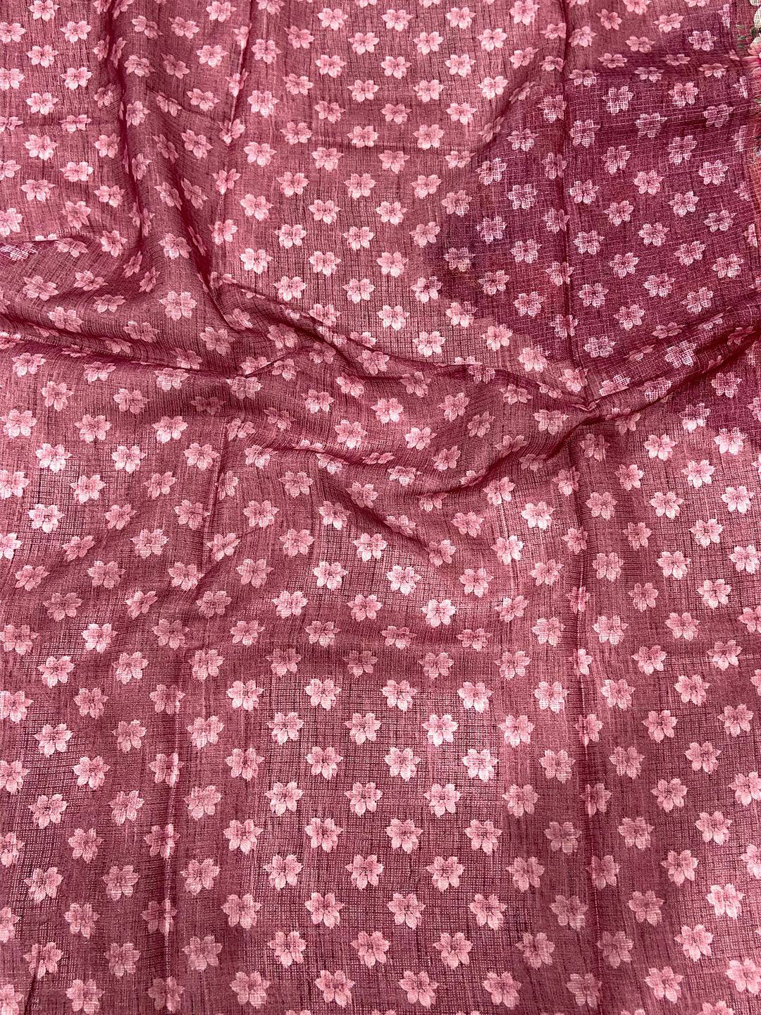 Rose Pink Kota Floral Digital Cut Work Saree