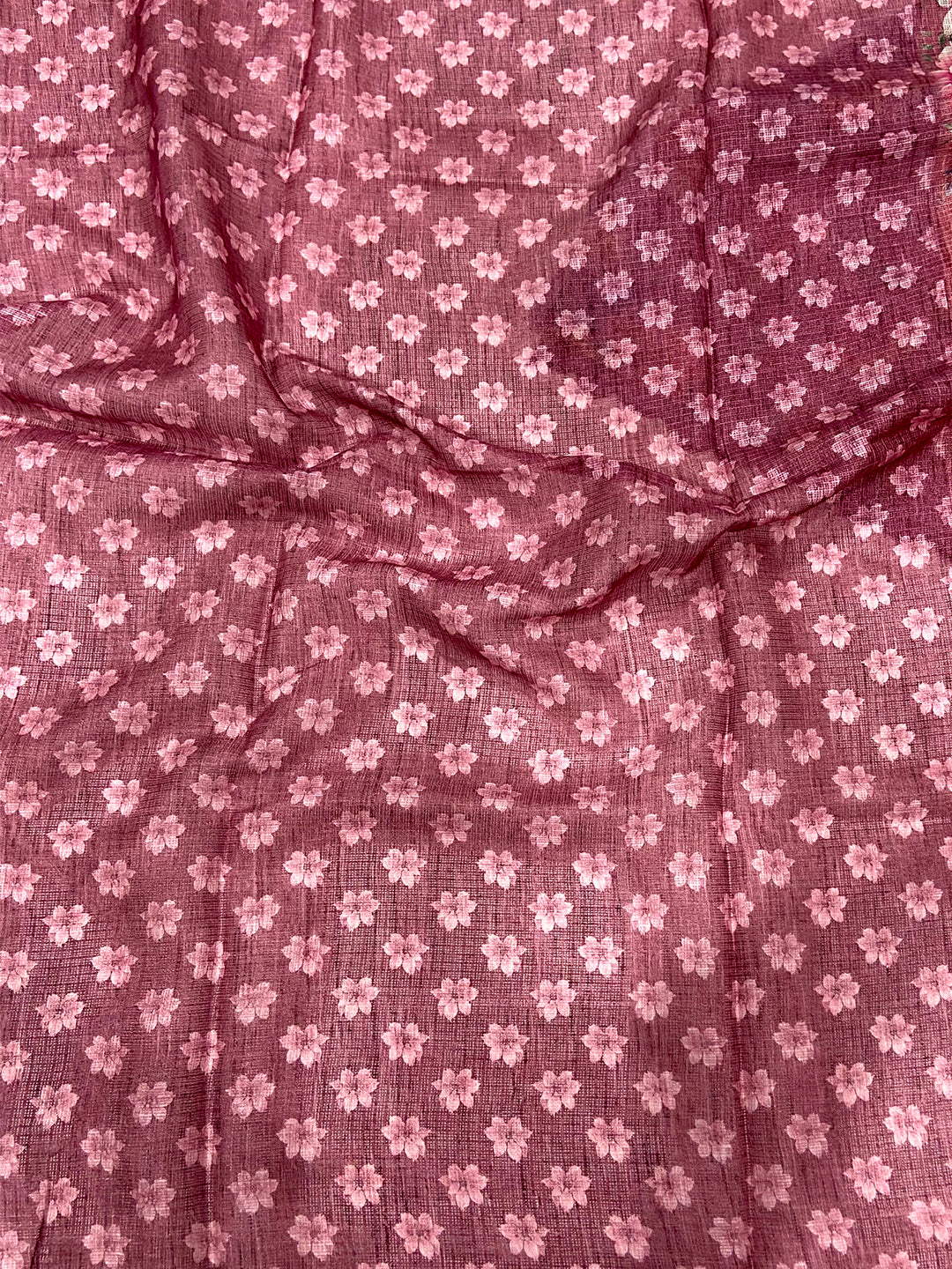 Rose Pink Kota Floral Digital Cut Work Saree