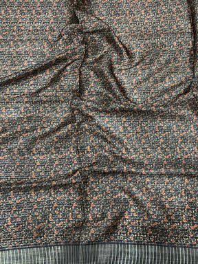 Black Chex Kalamkari Print Saree