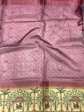 Pink Tissue Madhubani Print Saree