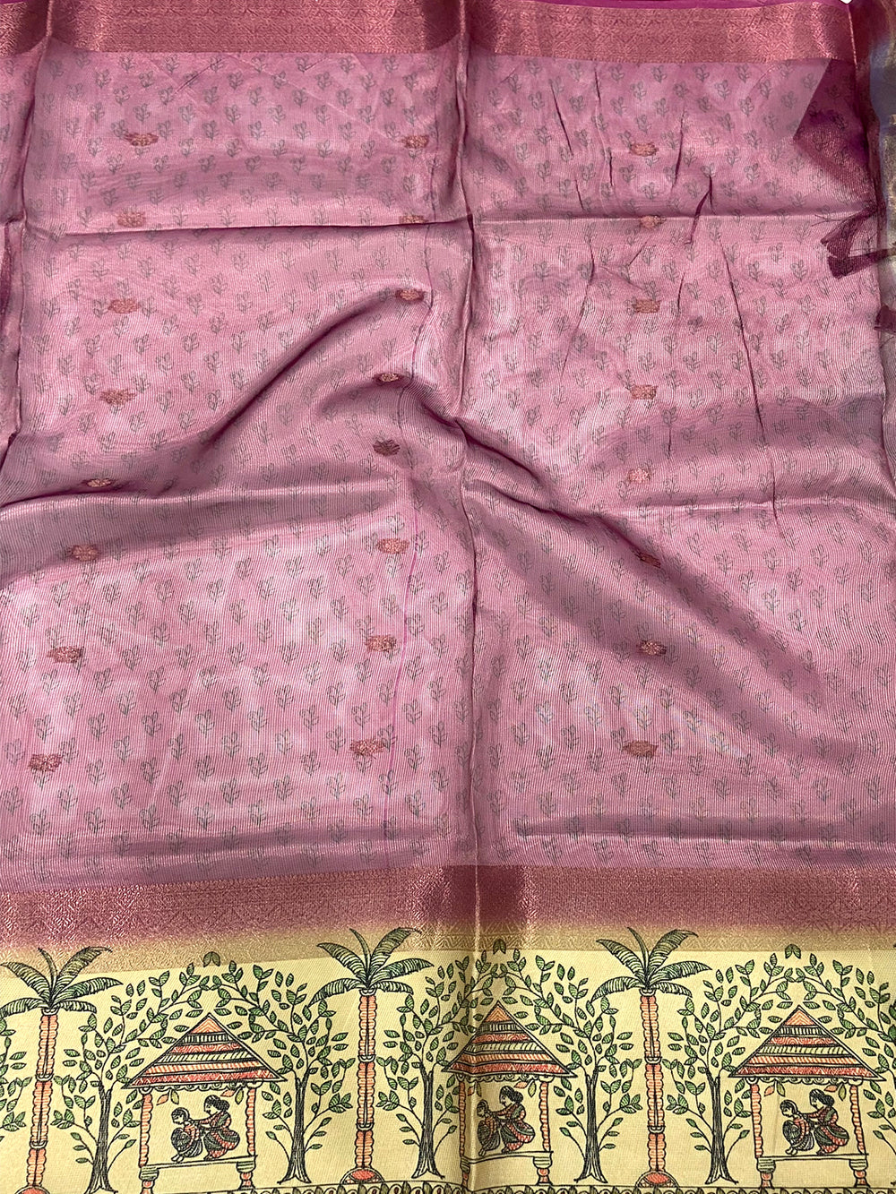 Pink Tissue Madhubani Print Saree