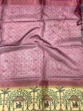 Pink Tissue Madhubani Print Saree