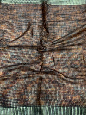 Mustard Kalamkari Pichwai Black Check Saree