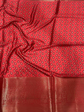 Dark Peach Cherry Satin Kalamkari Saree