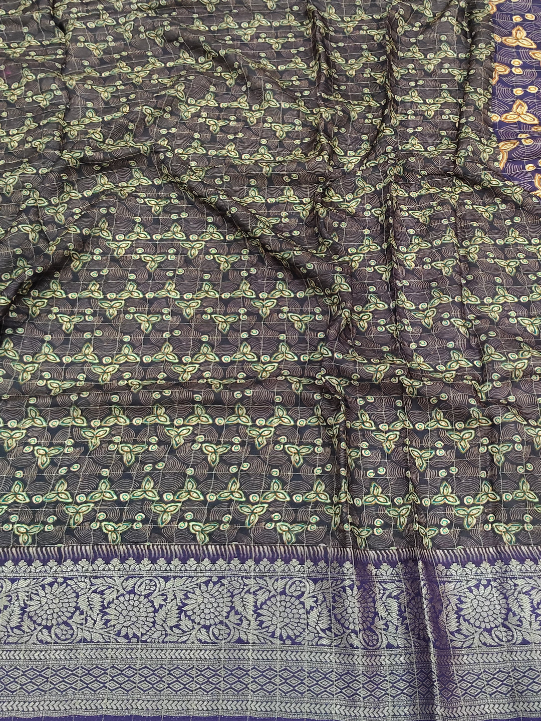 Royal Purple Ajrak Print Viscose Saree