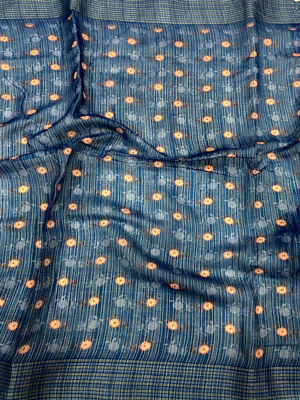 Pastel Blue Linen Digital Printed Saree