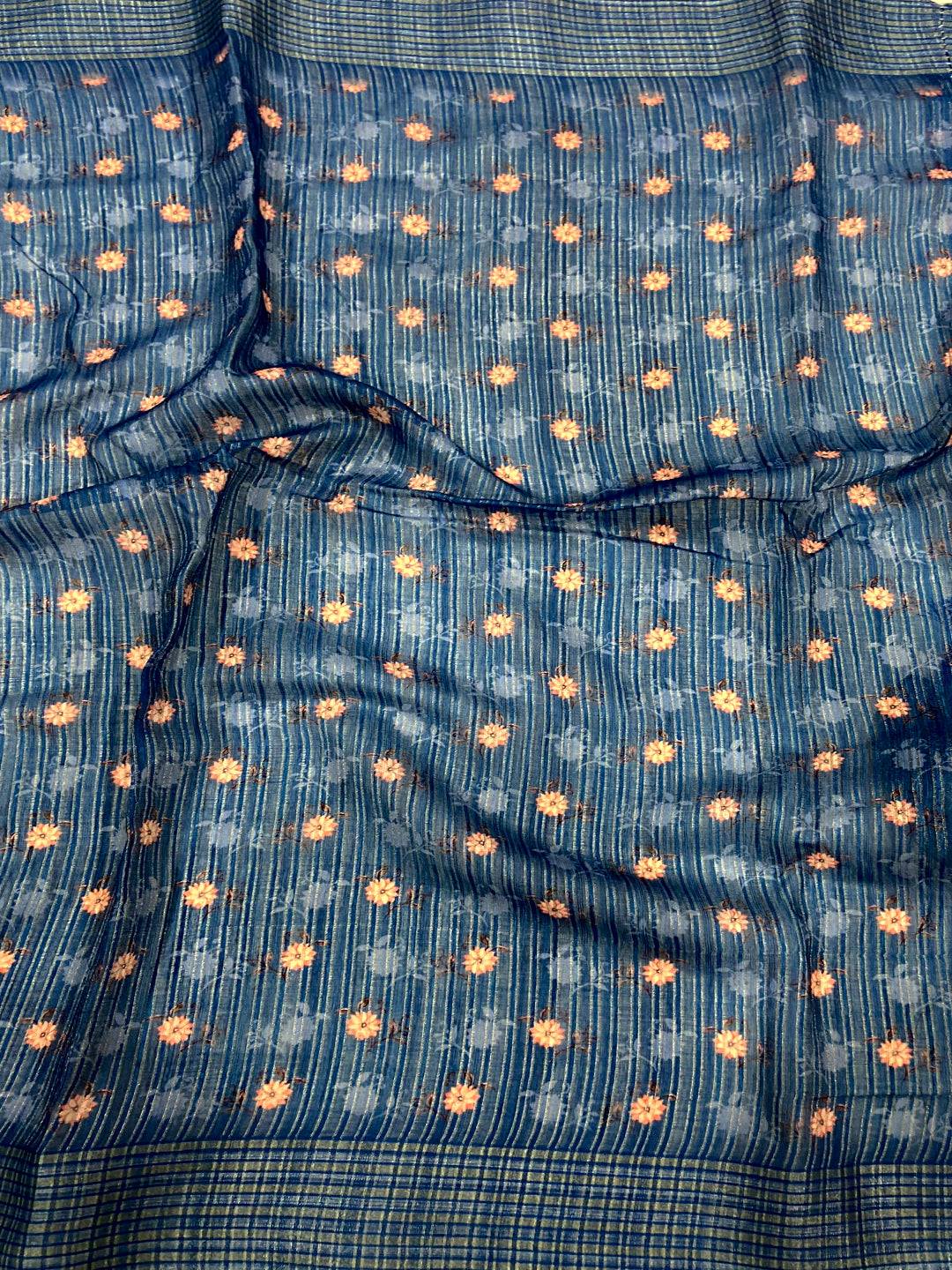 Pastel Blue Linen Digital Printed Saree