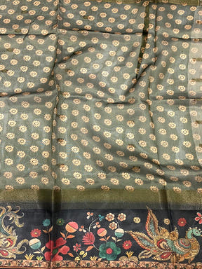Green Tissue Kalamkari Print Saree