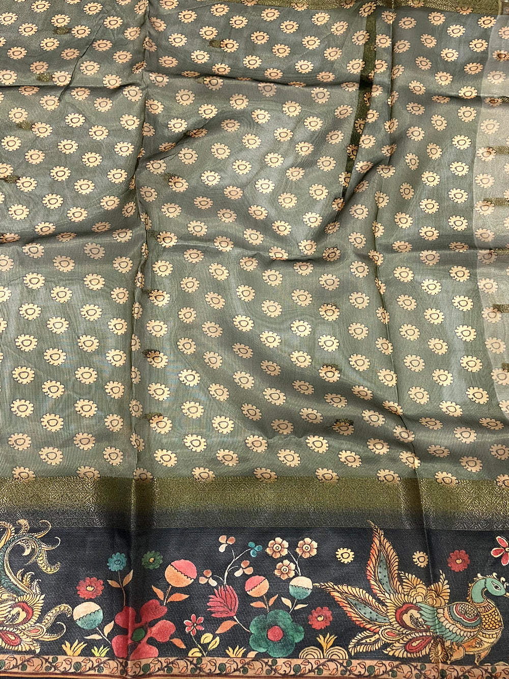 Green Tissue Kalamkari Print Saree
