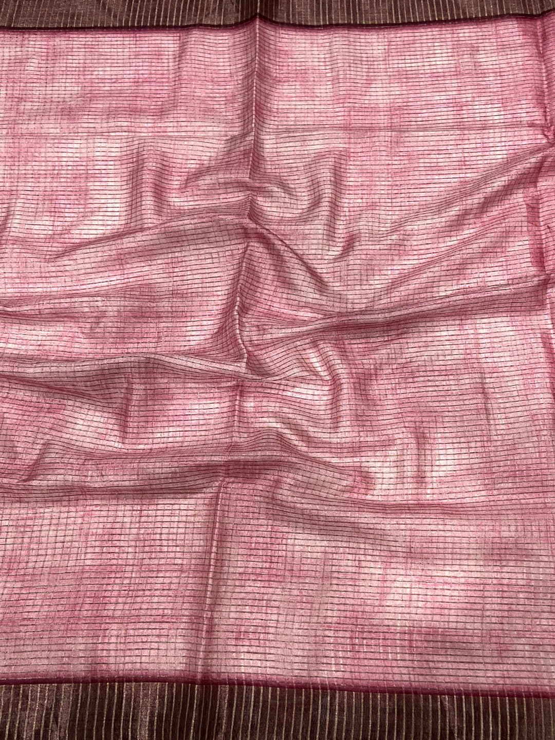 Light Pink Kalamkari Pichwai Black Check Saree