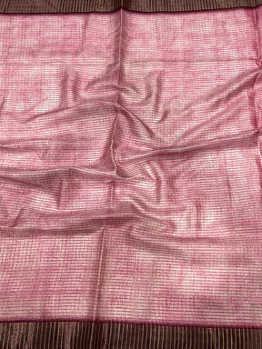 Light Pink Kalamkari Pichwai Black Check Saree
