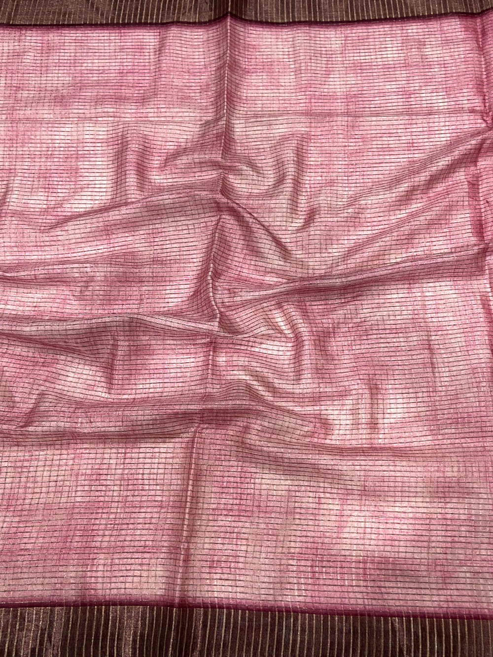 Light Pink Kalamkari Pichwai Black Check Saree