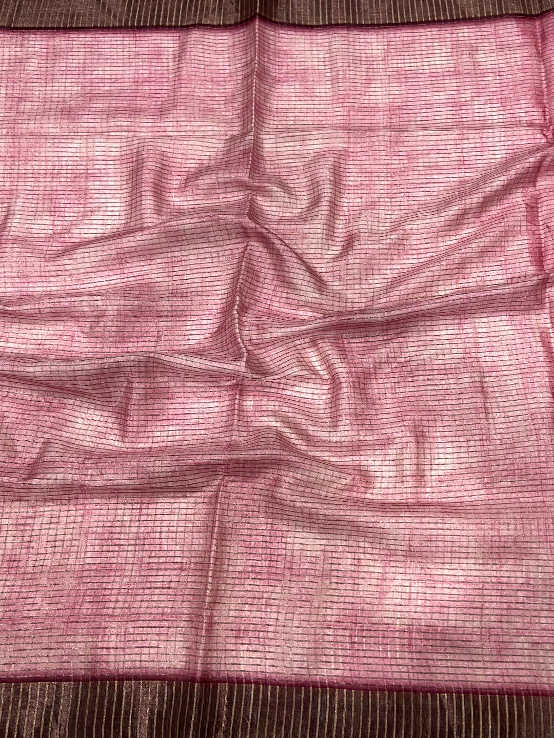 Light Pink Kalamkari Pichwai Black Check Saree