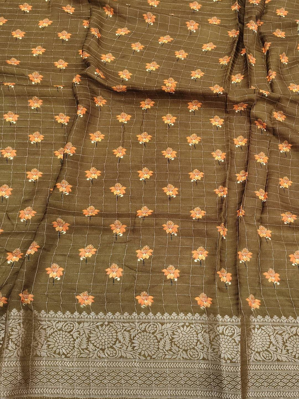 Olive Pure Viscose Mandala Printed Saree

