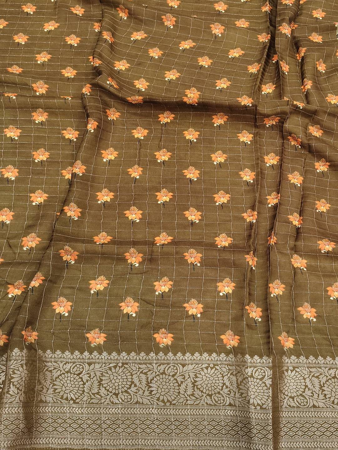 Olive Pure Viscose Mandala Printed Saree

