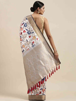  Banarasi White Colour Zari Floral Silk Saree