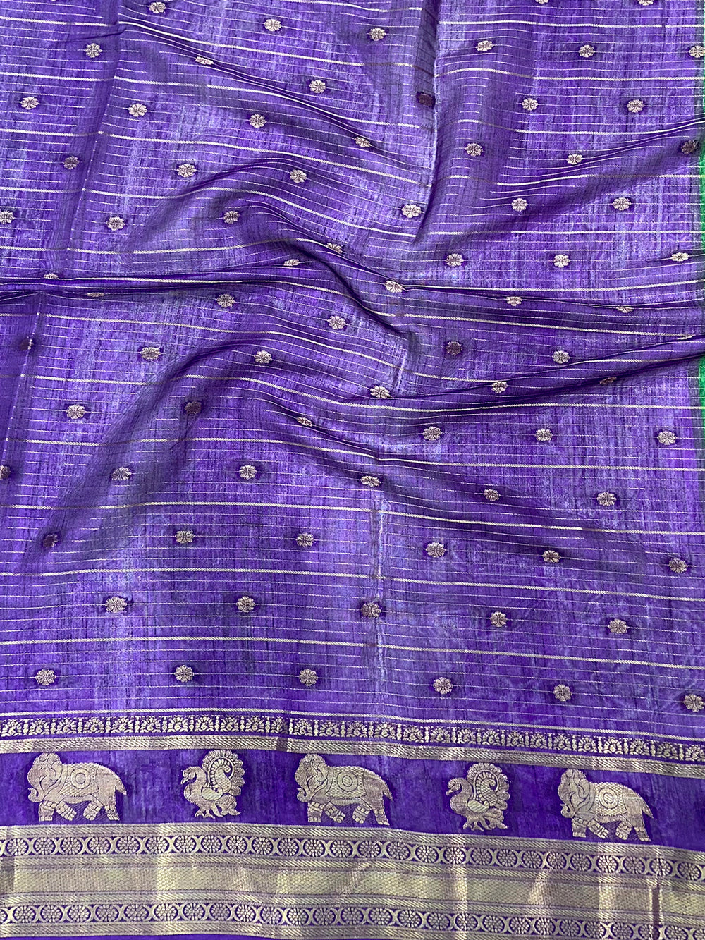 Green Soft Dola Silk Striped Print Saree