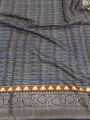 Ink Blue Ajrak Print Viscose Saree

