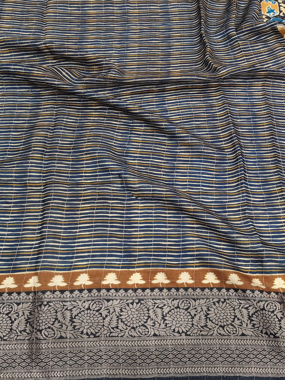 Ink Blue Ajrak Print Viscose Saree