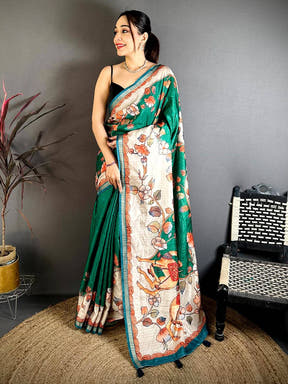 Tradition Kalamkari Art Print Saree