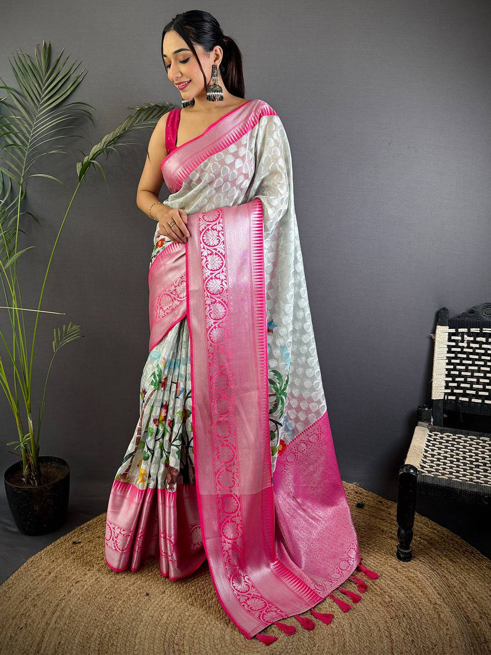 Ethereal White Kora Tissue Saree
