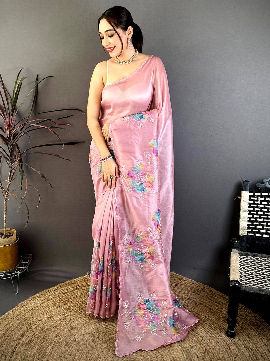 Royal Applique Pearl Embroidered Saree