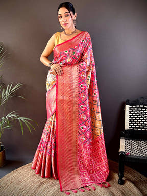Ombre Peach Soft Silk Patola Print Saree

