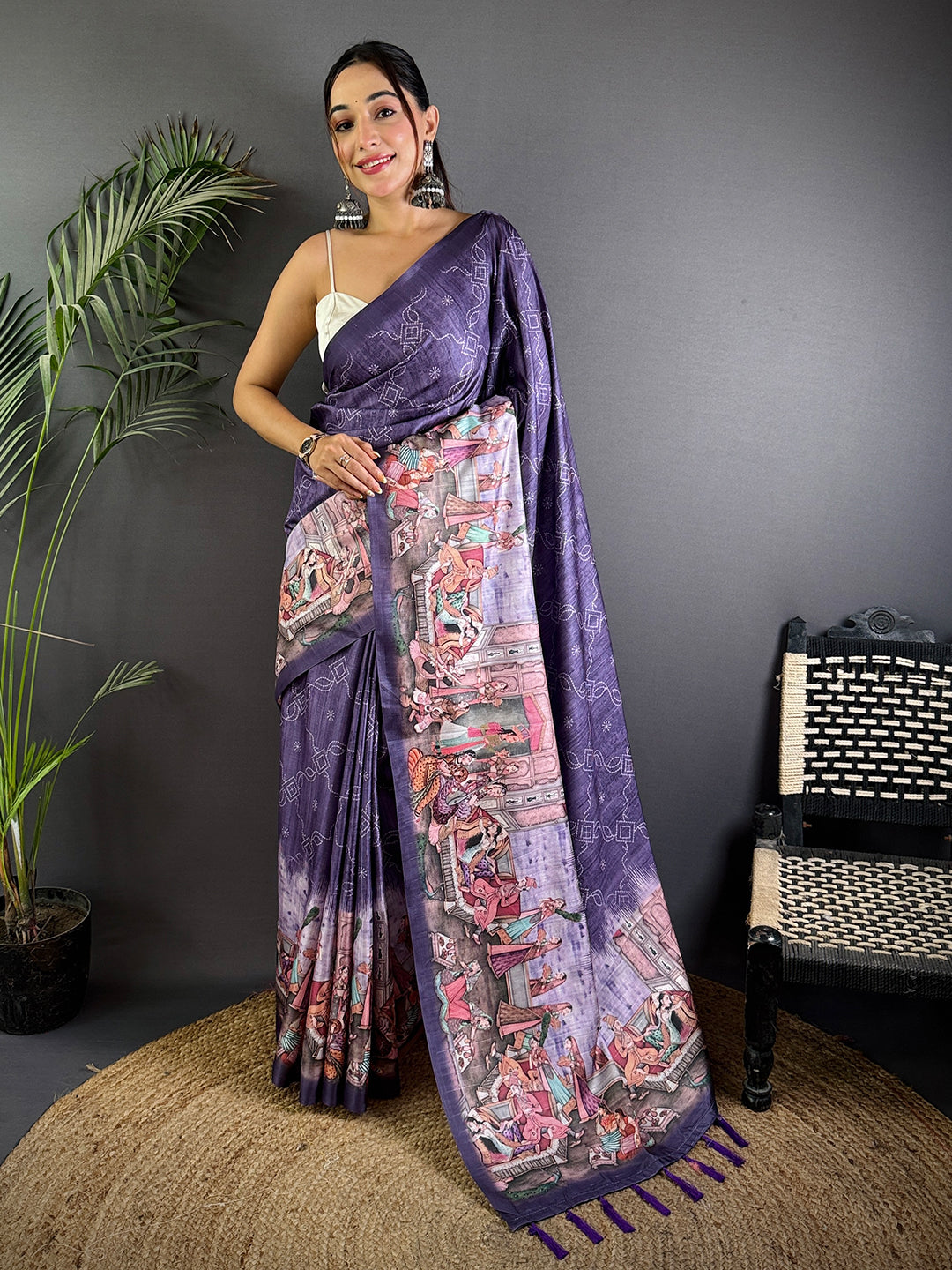 Purple Kalamkari Digital Printed Saree