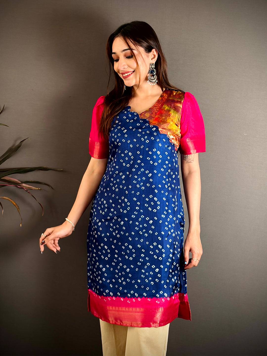 Soft Dola Silk V Scallop Neck Kurti