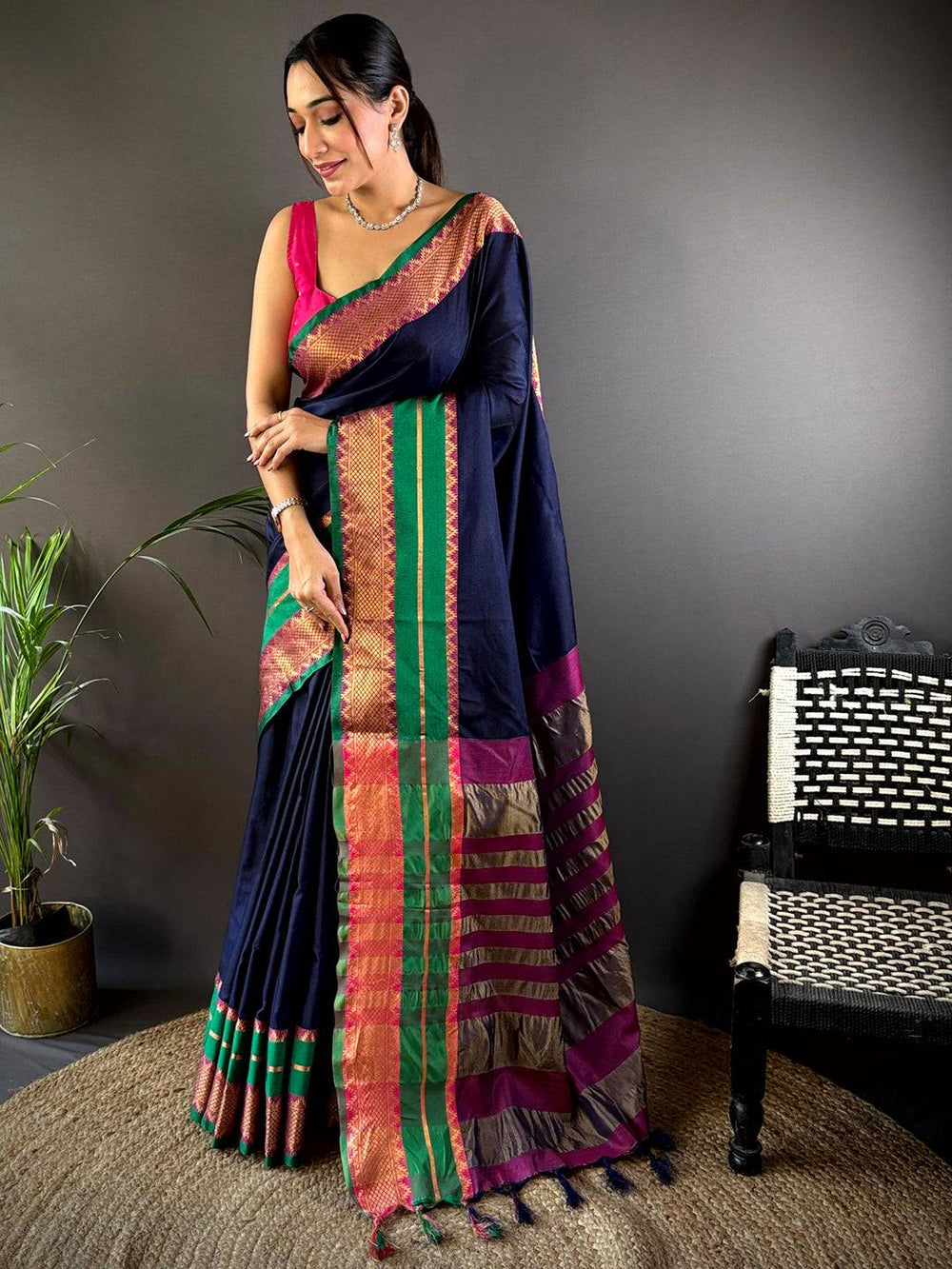 Navy Gold Zari Silk Saree