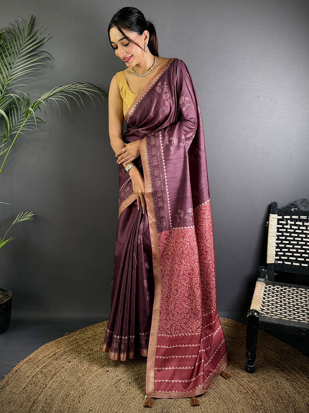 Tussar Ghicha Silk Bandhani Print Saree
