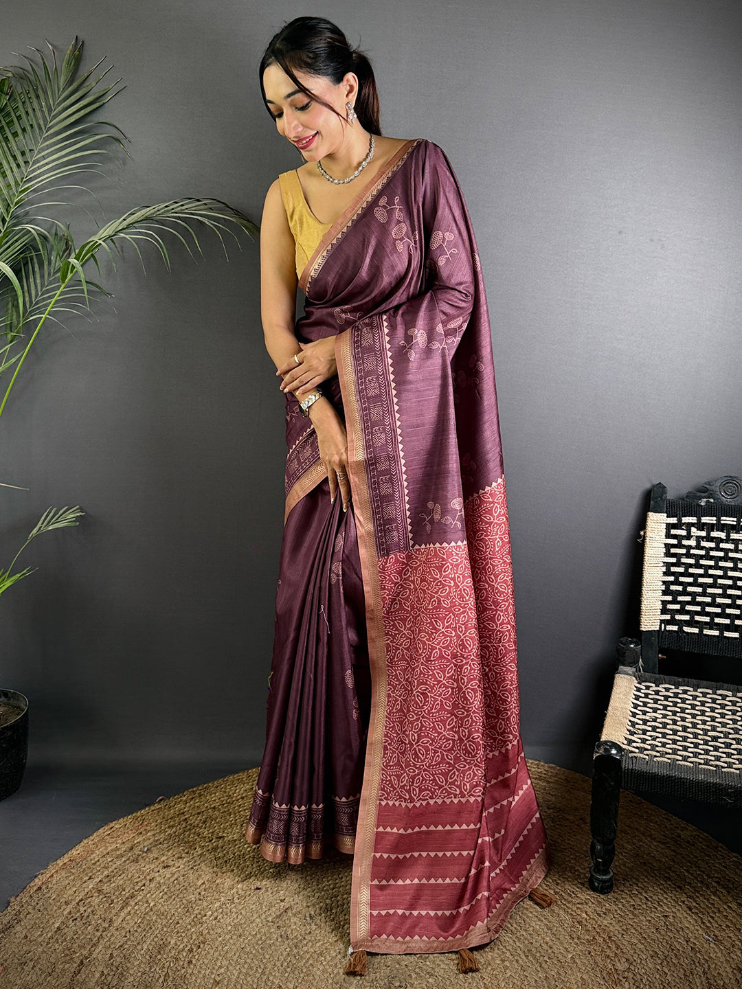 Tussar Ghicha Silk Bandhani Print Saree