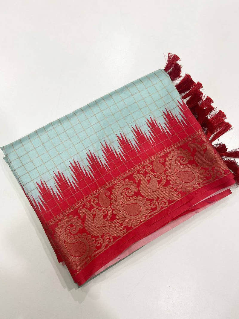 Cupric Sulfate Soft Silk Gadwal Weaving Saree