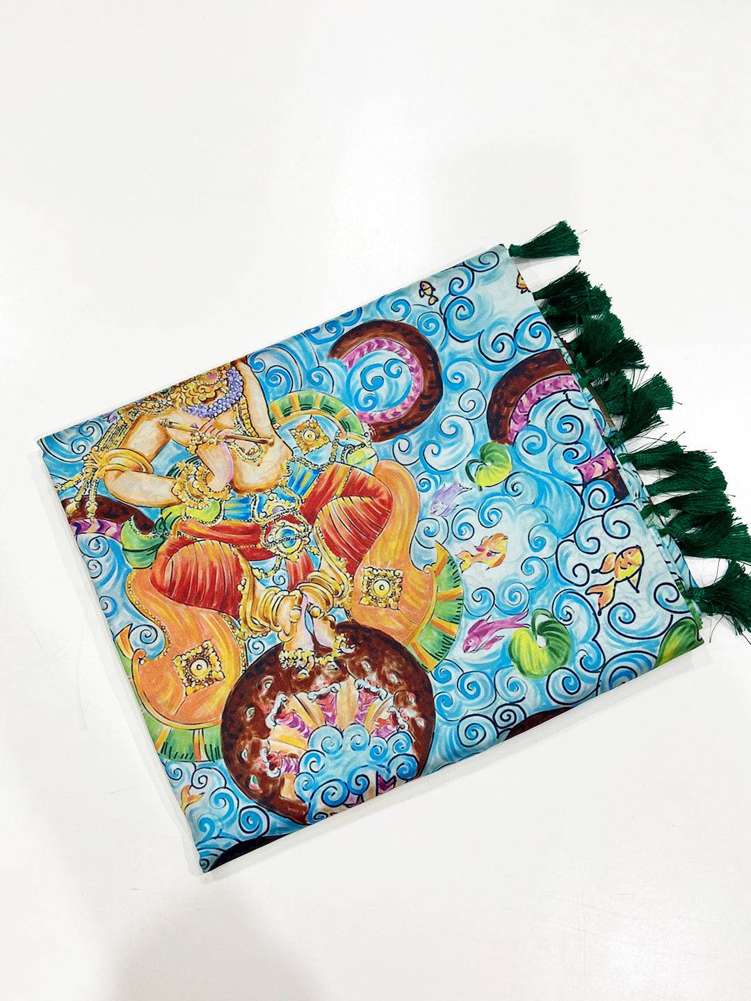 Aqua Banarasi Silk Kalamkari Saree