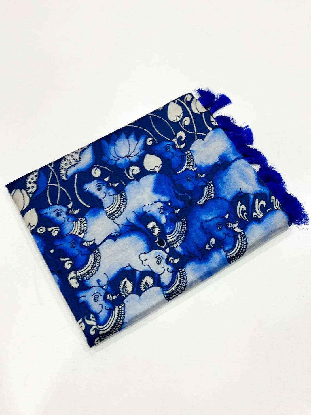 Royal Blue Digital Kalamkari Banarasi Saree
