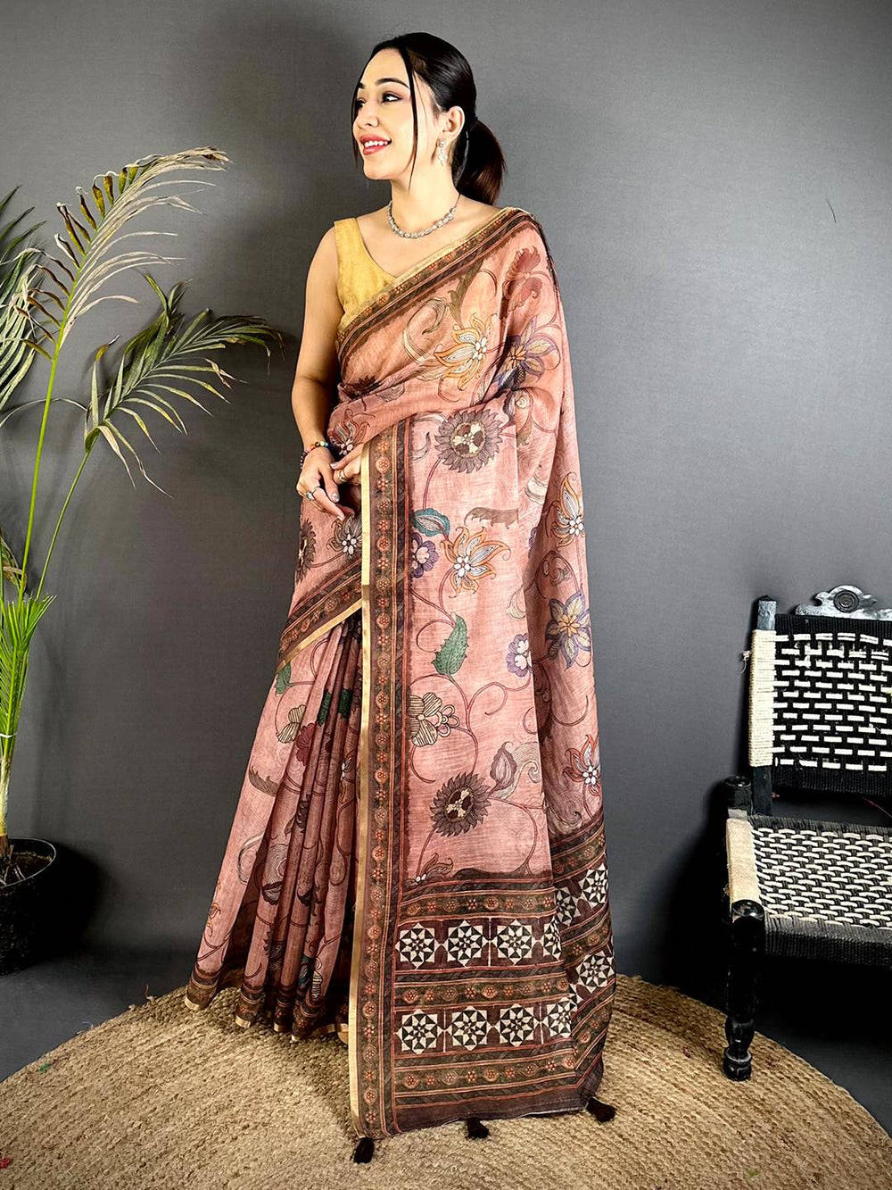 Royal Linen Tissue Ajrak Zari Saree