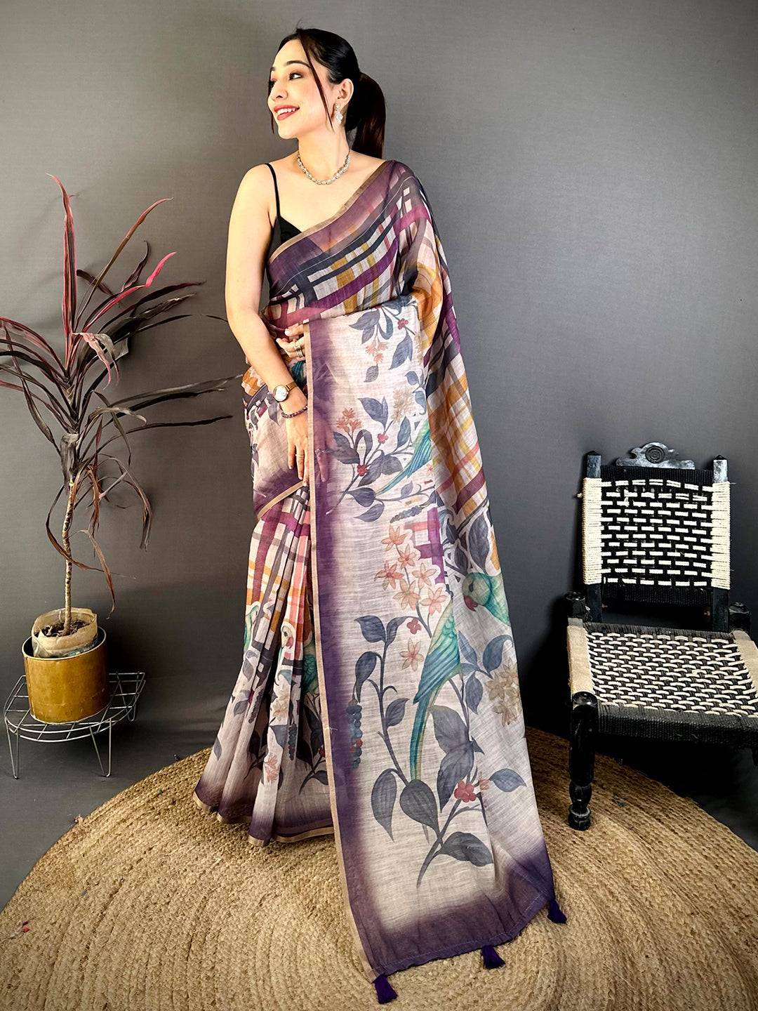 Regal Linen Chanderi Check Saree