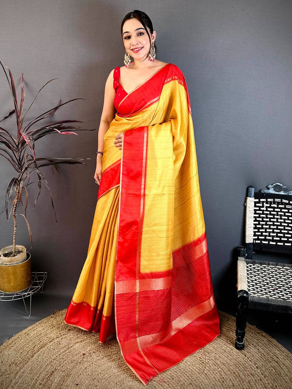 Golden Yellow Tussar Gold Zari 1000 Butti Saree