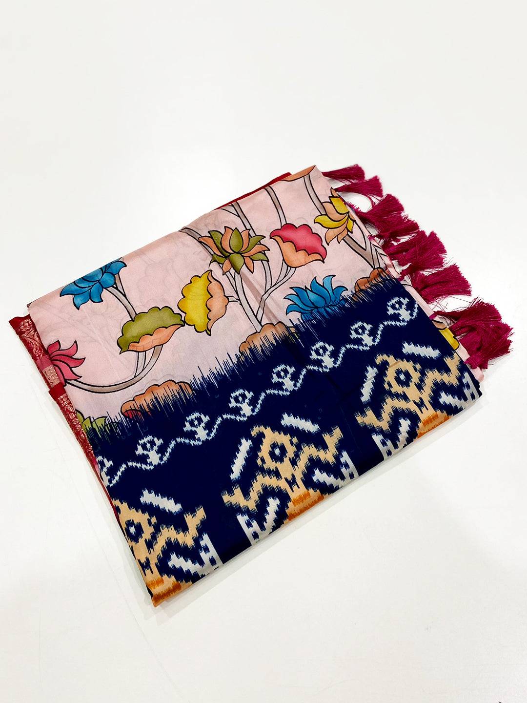 Light Peach Floral Banarasi Silk Saree