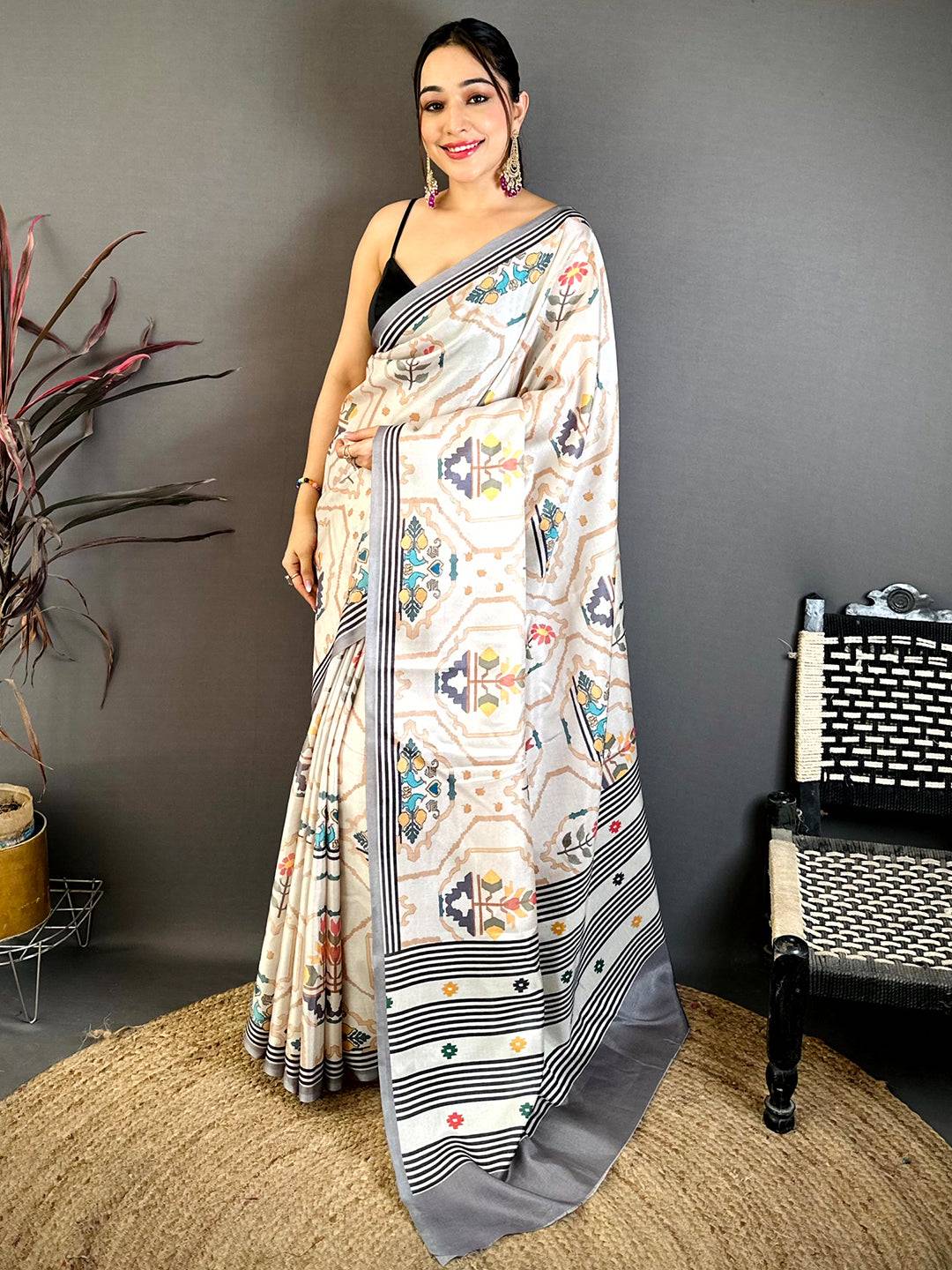 Radiance Kalamkari Geometric Tussar Saree