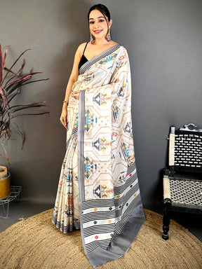 Radiance Kalamkari Geometric Tussar Saree