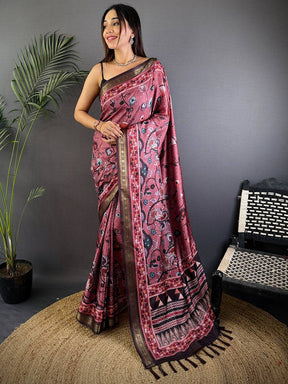 Wine Floral Grace Soft Silk Saree