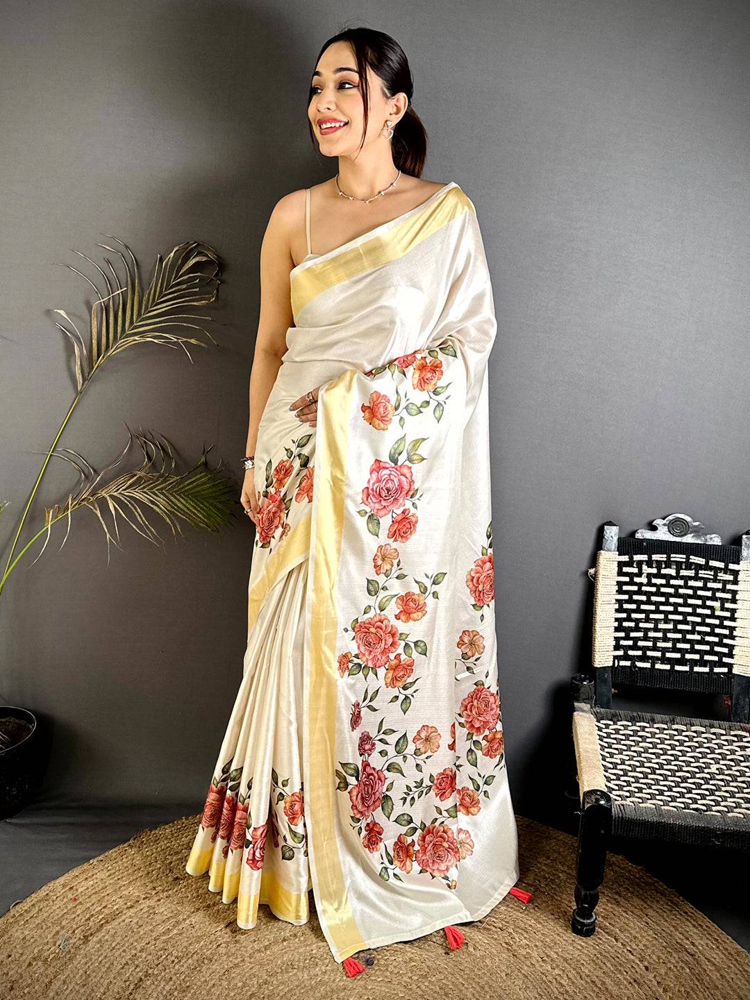 Vibrant Floral Kalamkari Khadi Silk Saree


