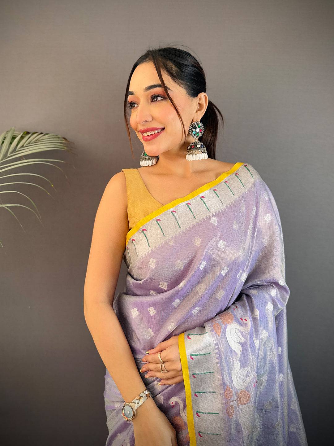 Pastel Purple Kota Kora Meenakari Saree